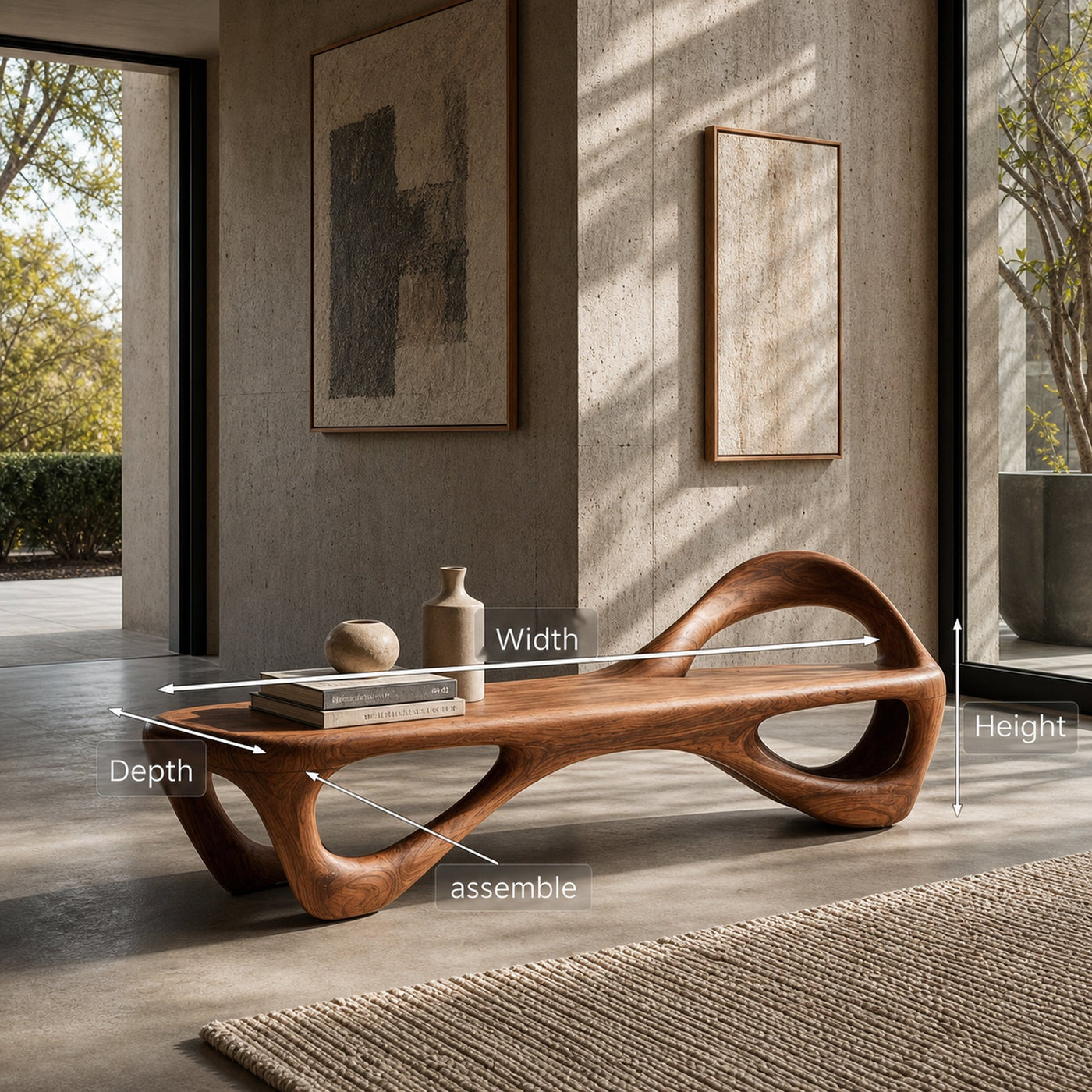 Contemporary Wooden Bench With Unique Form For Living Space - product view 8