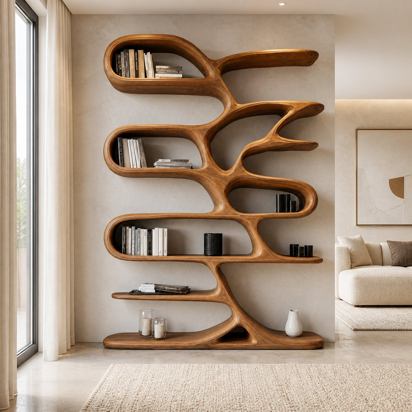 Contemporary Wooden Bookcase For Minimalist Living Room Decor