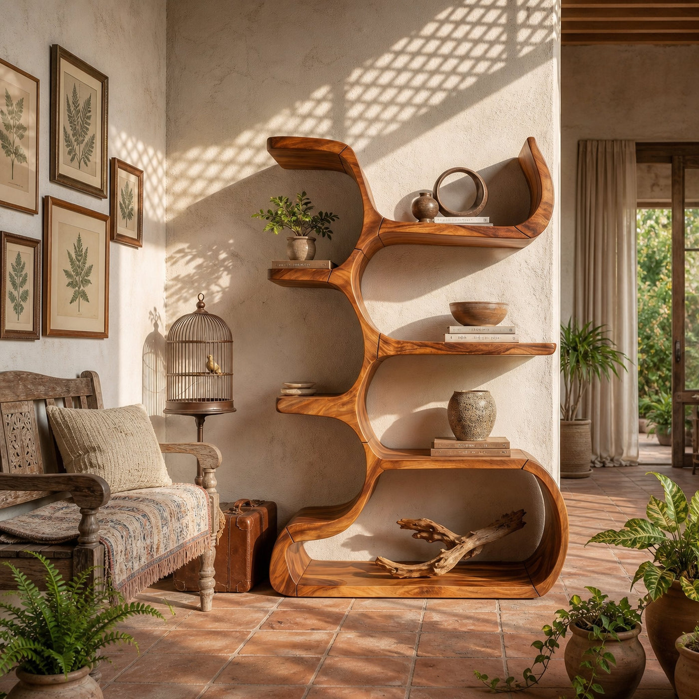 Contemporary Wooden Bookcase In Sculpted Curves - product view 2