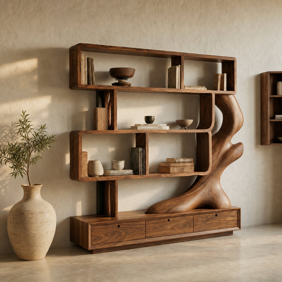 Contemporary Wooden Bookcase With Storage For Living Room