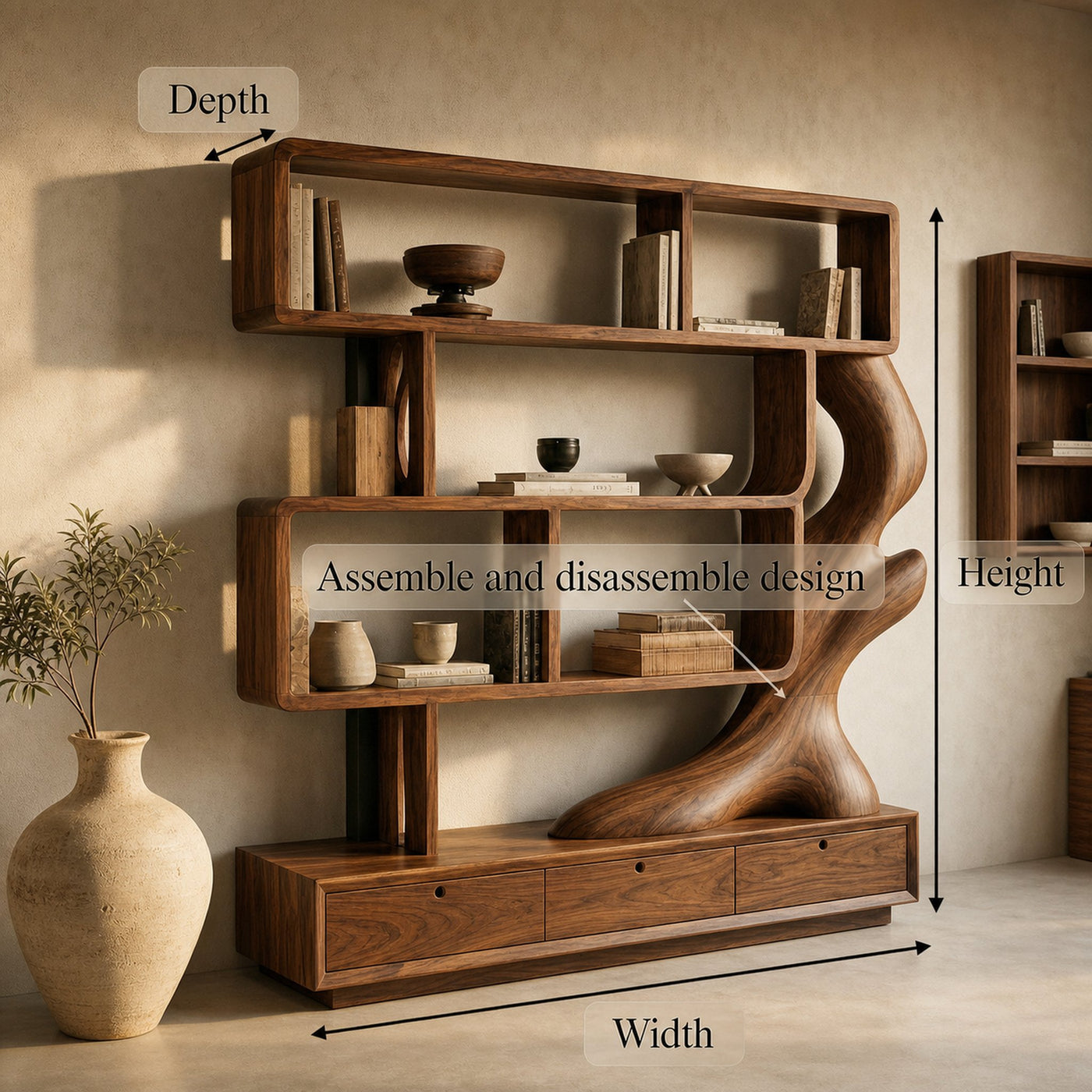 Contemporary Wooden Bookcase With Storage For Living Room - product view 8