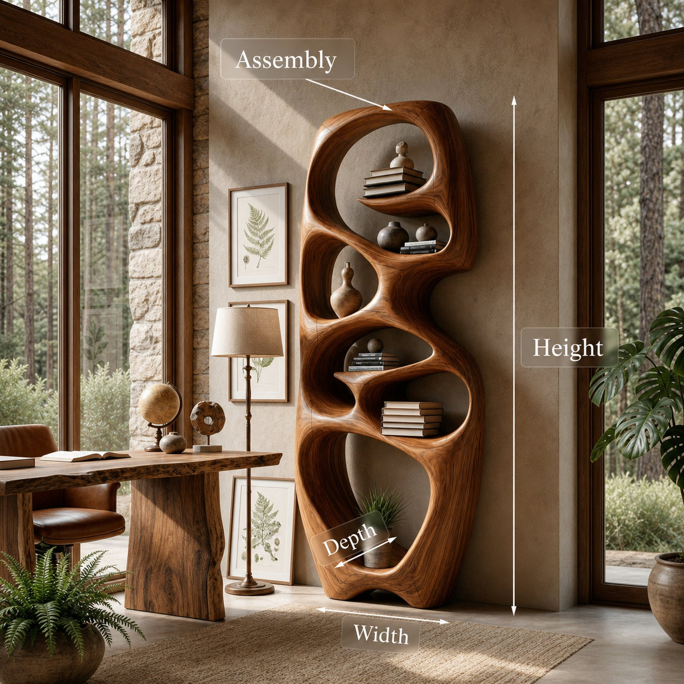 Contemporary Wooden Bookshelf Fluid Sculptural Design For Living Room - product view 8