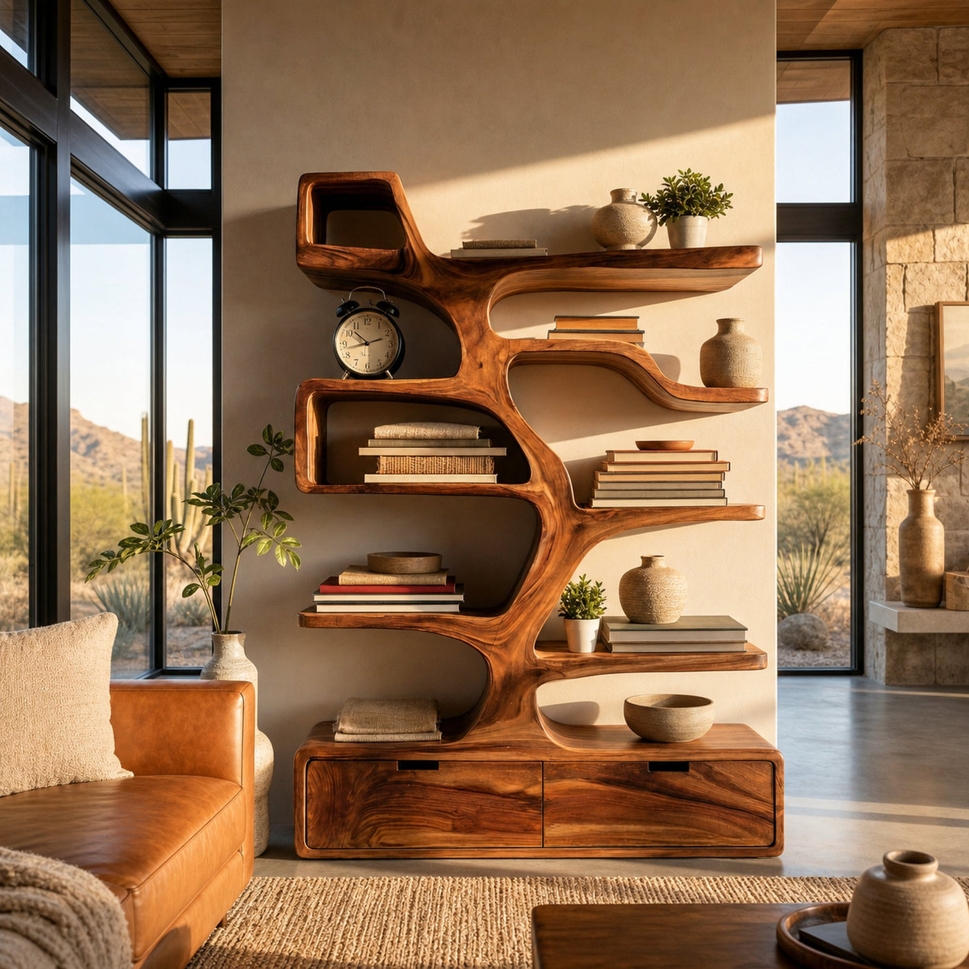 Contemporary Wooden Bookshelf Sculpted Design For Living Space - product view 6