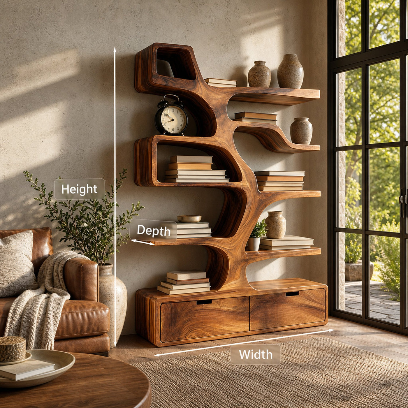 Contemporary Wooden Bookshelf Sculpted Design For Living Space - product view 8