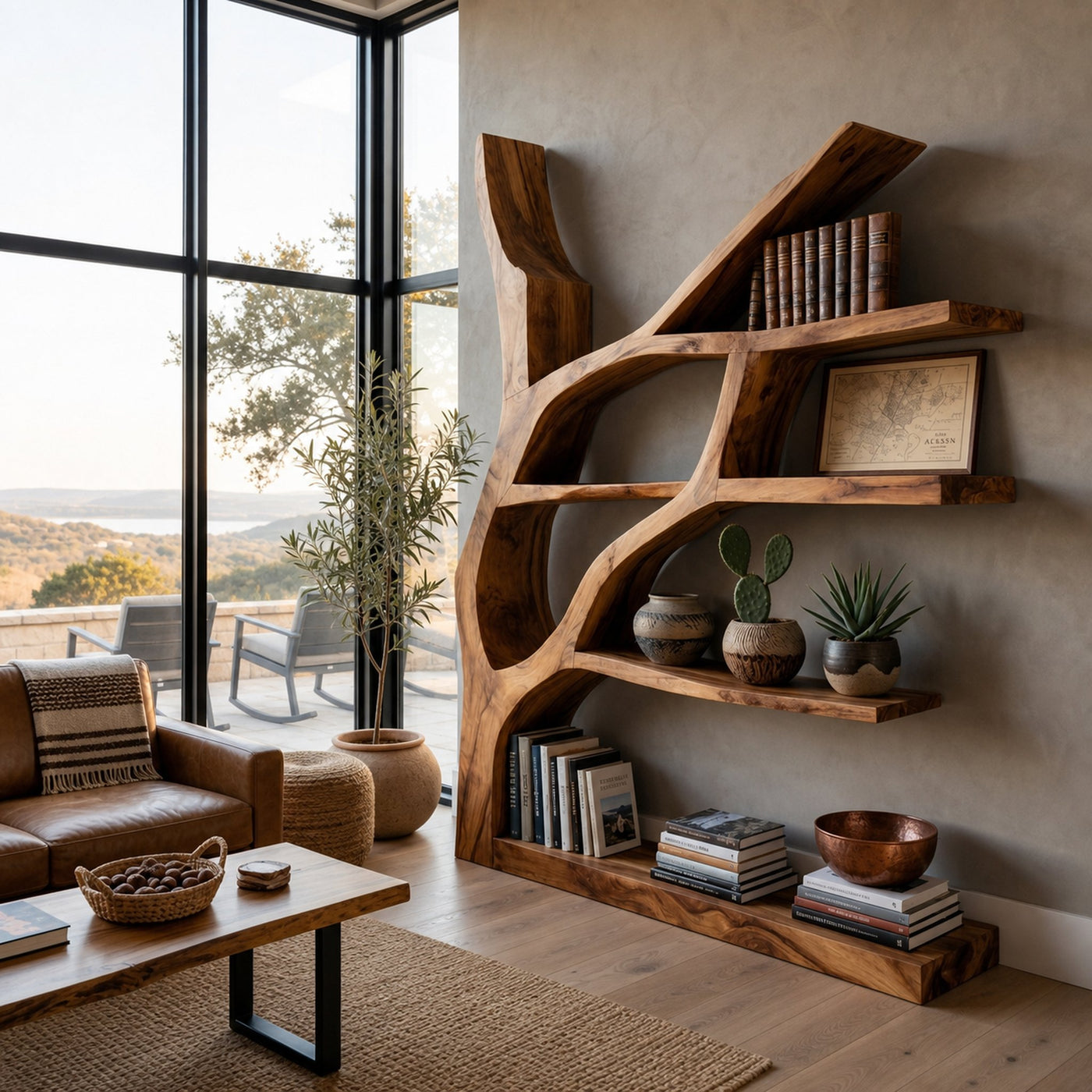 Contemporary Wooden Bookshelf Sculptural Shape For Living Room - product view 6
