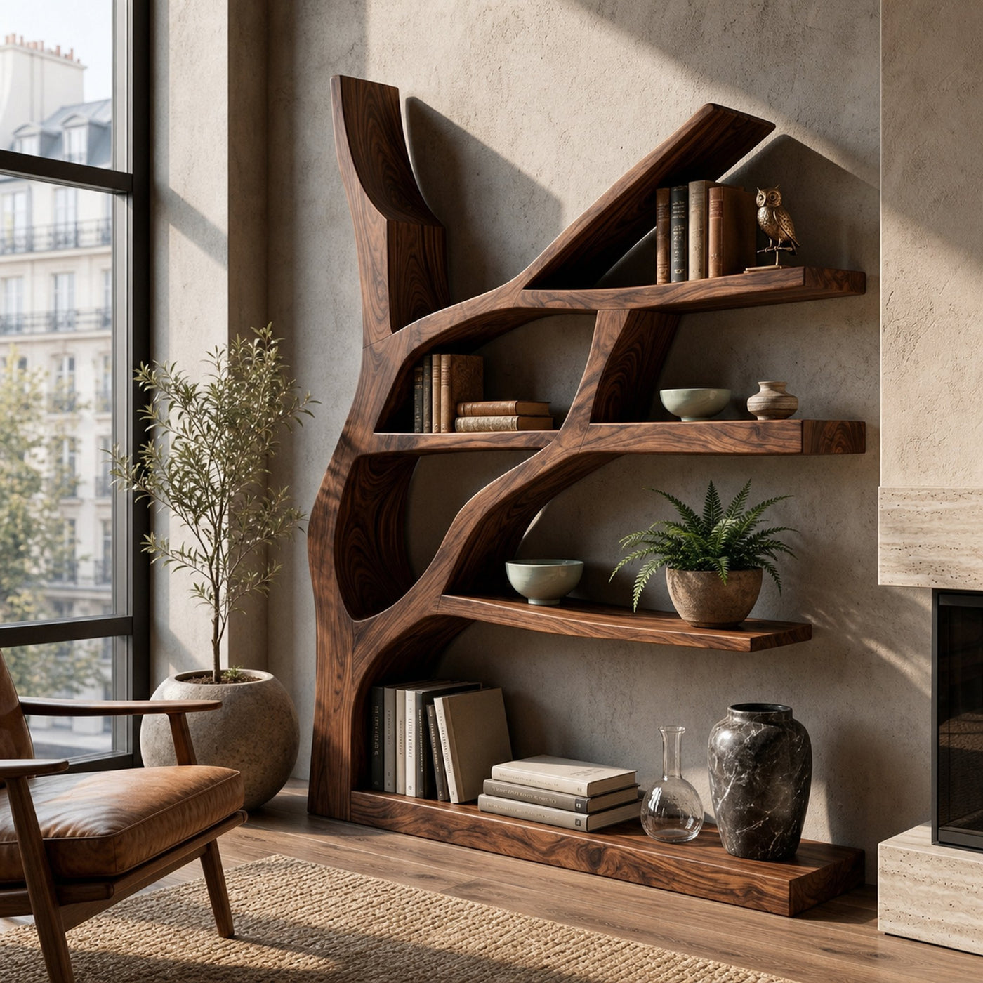 Contemporary Wooden Bookshelf Sculptural Shape For Living Room - product view 7