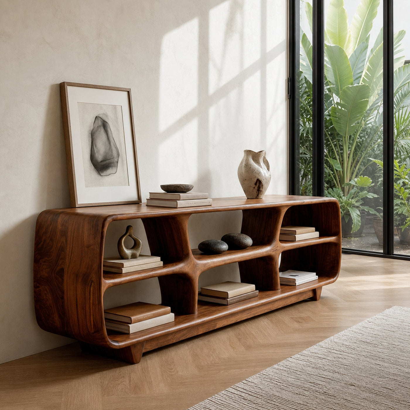 Contemporary Wooden Bookshelf With Six Display Compartments For Living Room - product view 6