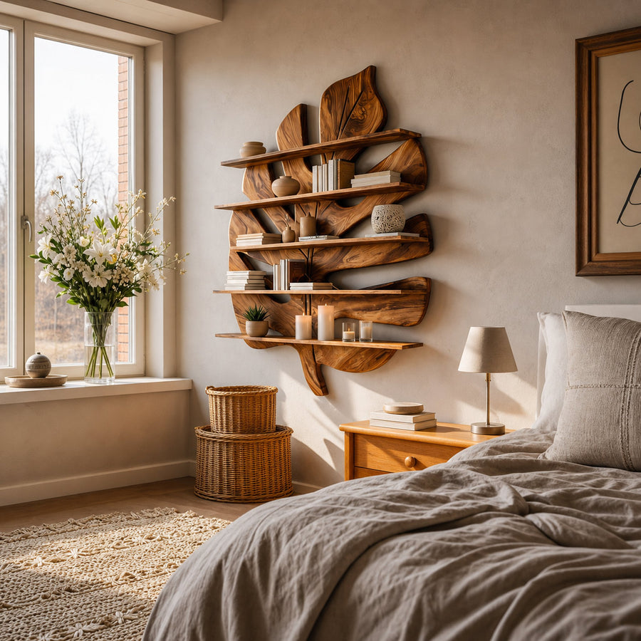 Contemporary Wooden Leaf Bookshelf For Living Room Design
