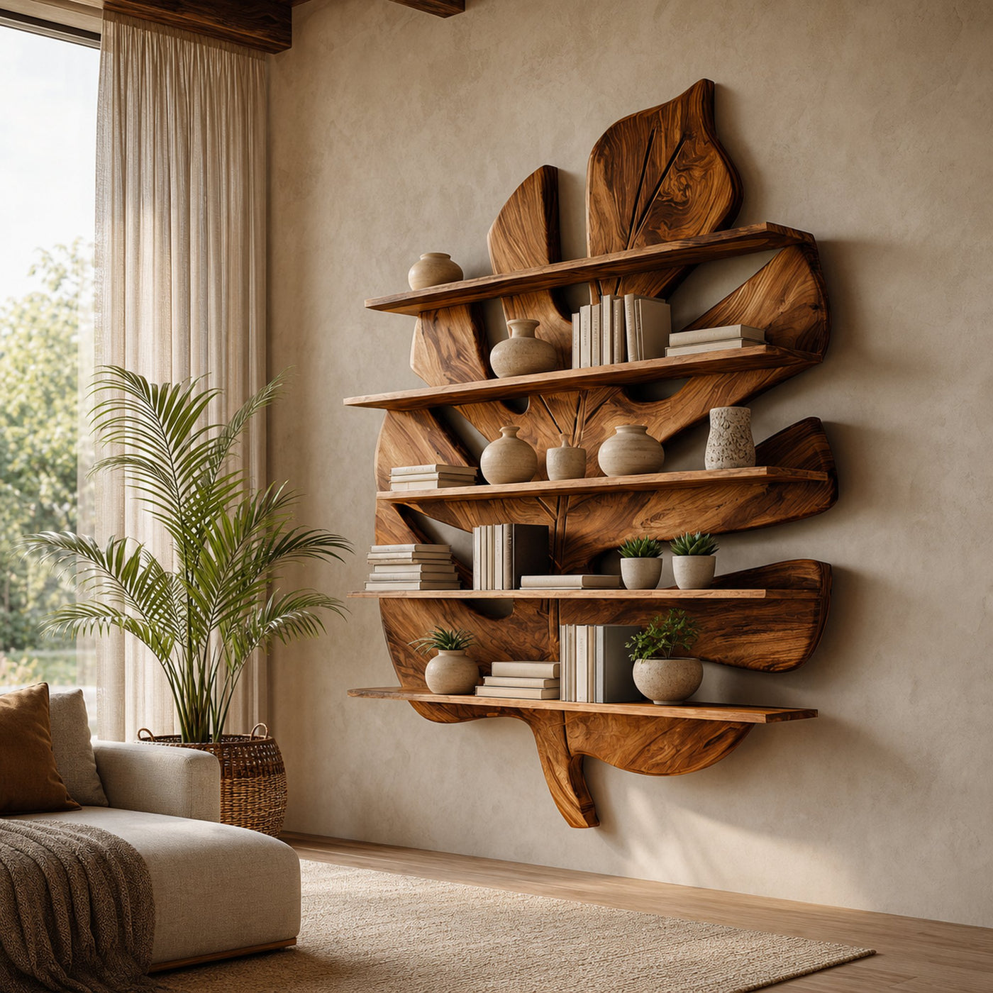 Contemporary Wooden Leaf Bookshelf For Living Room Design - product view 6