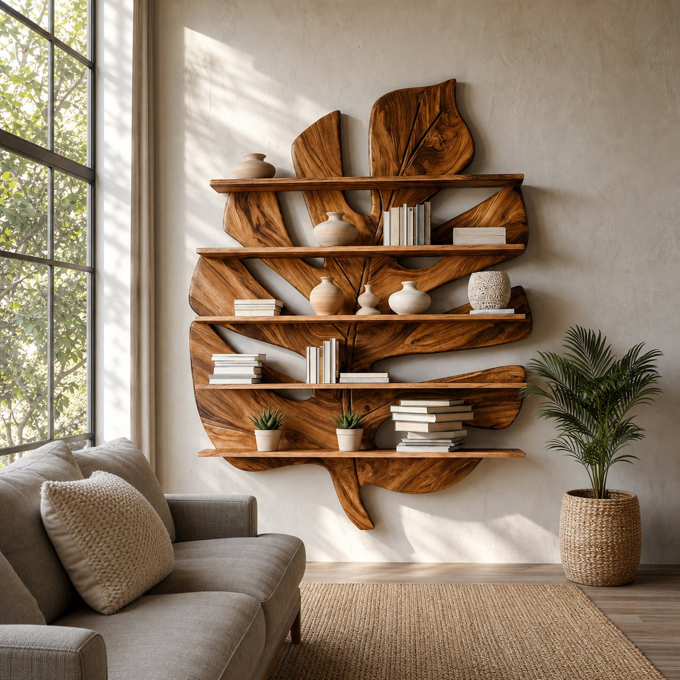 Contemporary Wooden Leaf Bookshelf For Living Room Design - product view 7