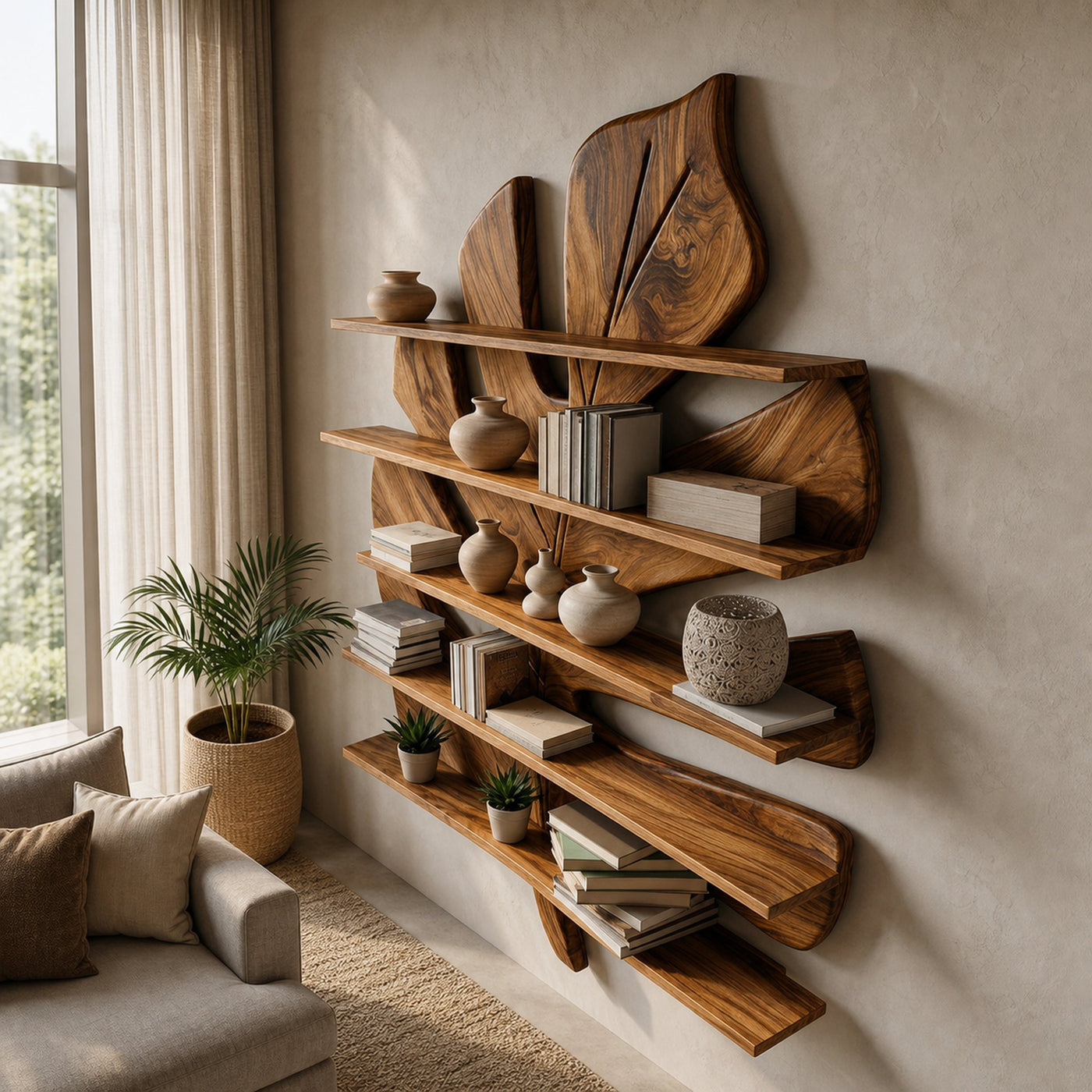 Contemporary Wooden Leaf Bookshelf For Living Room Design - product view 8