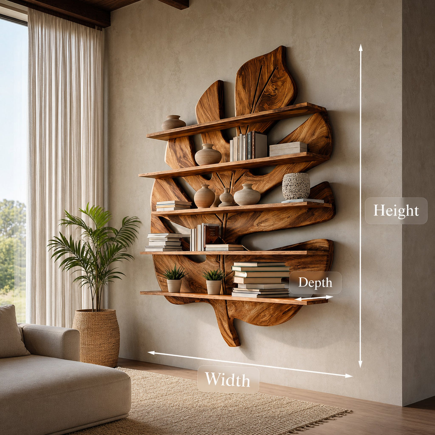 Contemporary Wooden Leaf Bookshelf For Living Room Design - product view 9