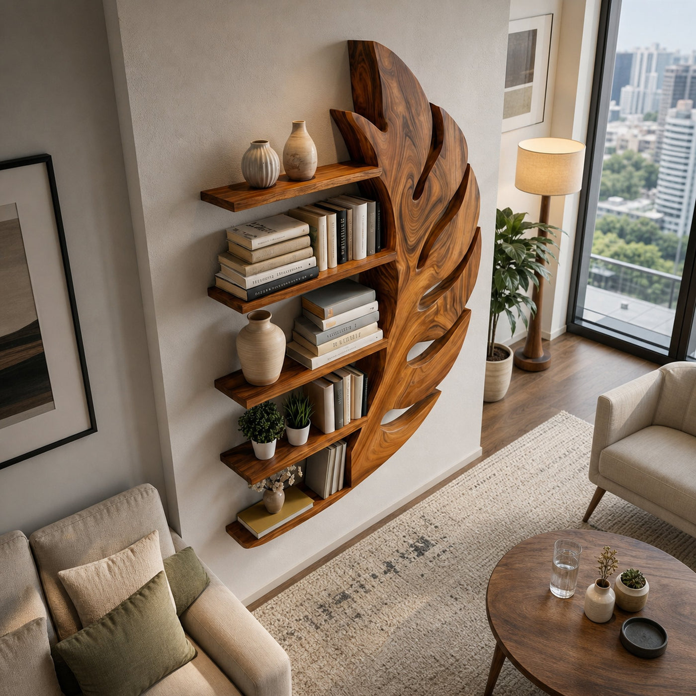 Contemporary Wooden Leaf Shape Floating Bookshelf For Home Decor - product view 9