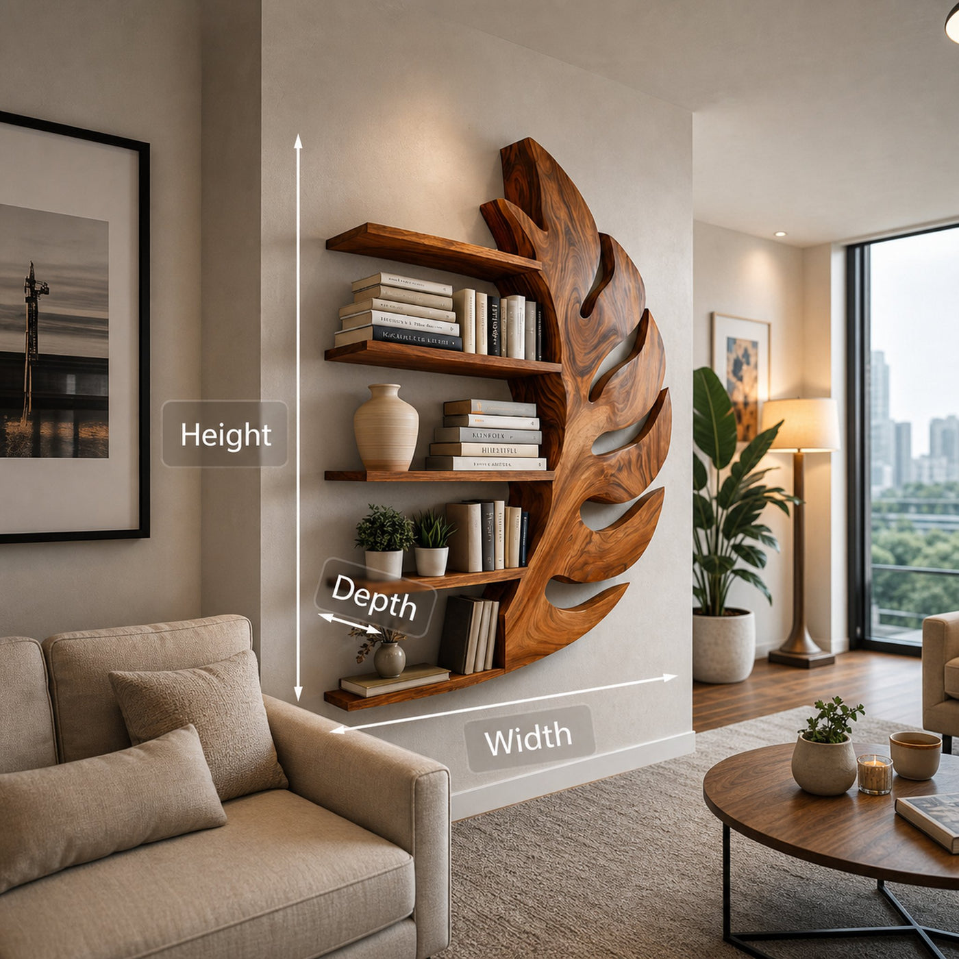 Contemporary Wooden Leaf Shape Floating Bookshelf For Home Decor - product view 10