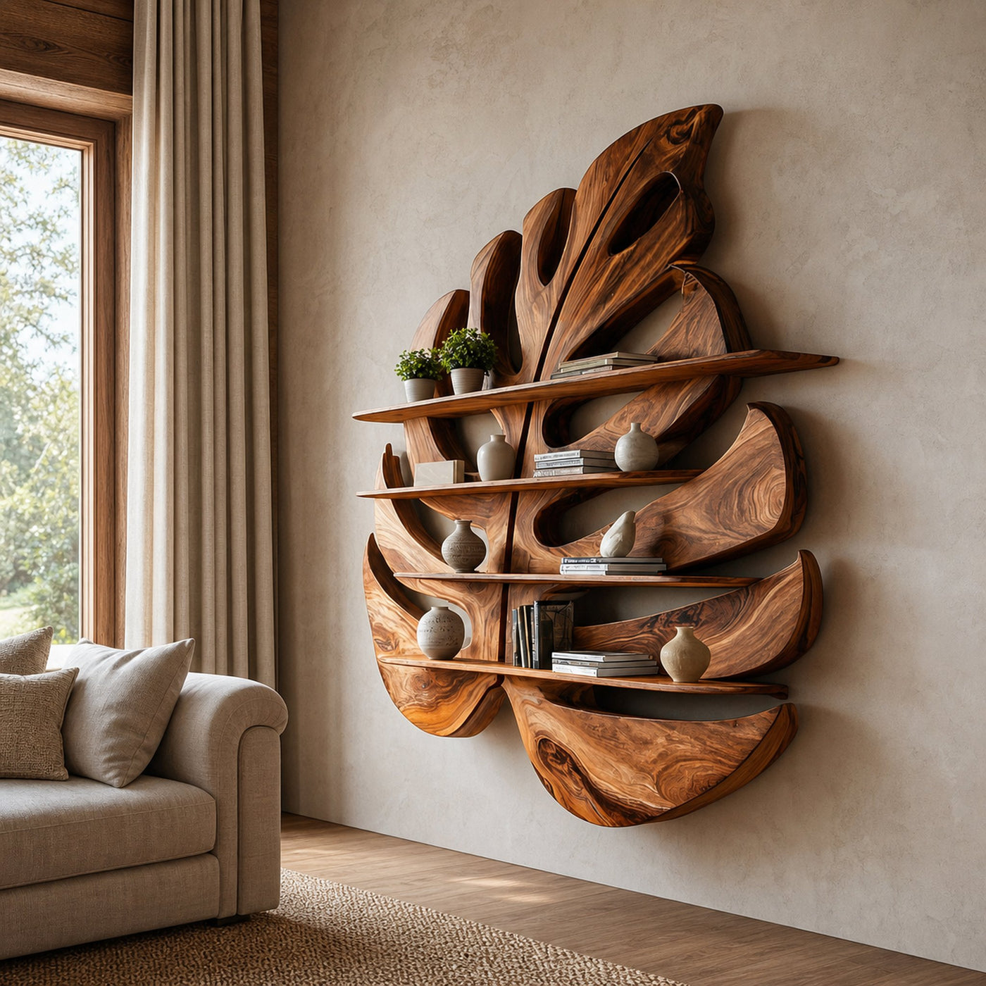 Contemporary Wooden Leaf Shape Shelf For Modern Home