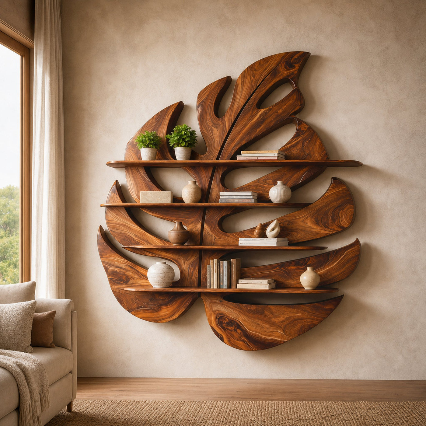 Contemporary Wooden Leaf Shape Shelf For Modern Home - product view 6
