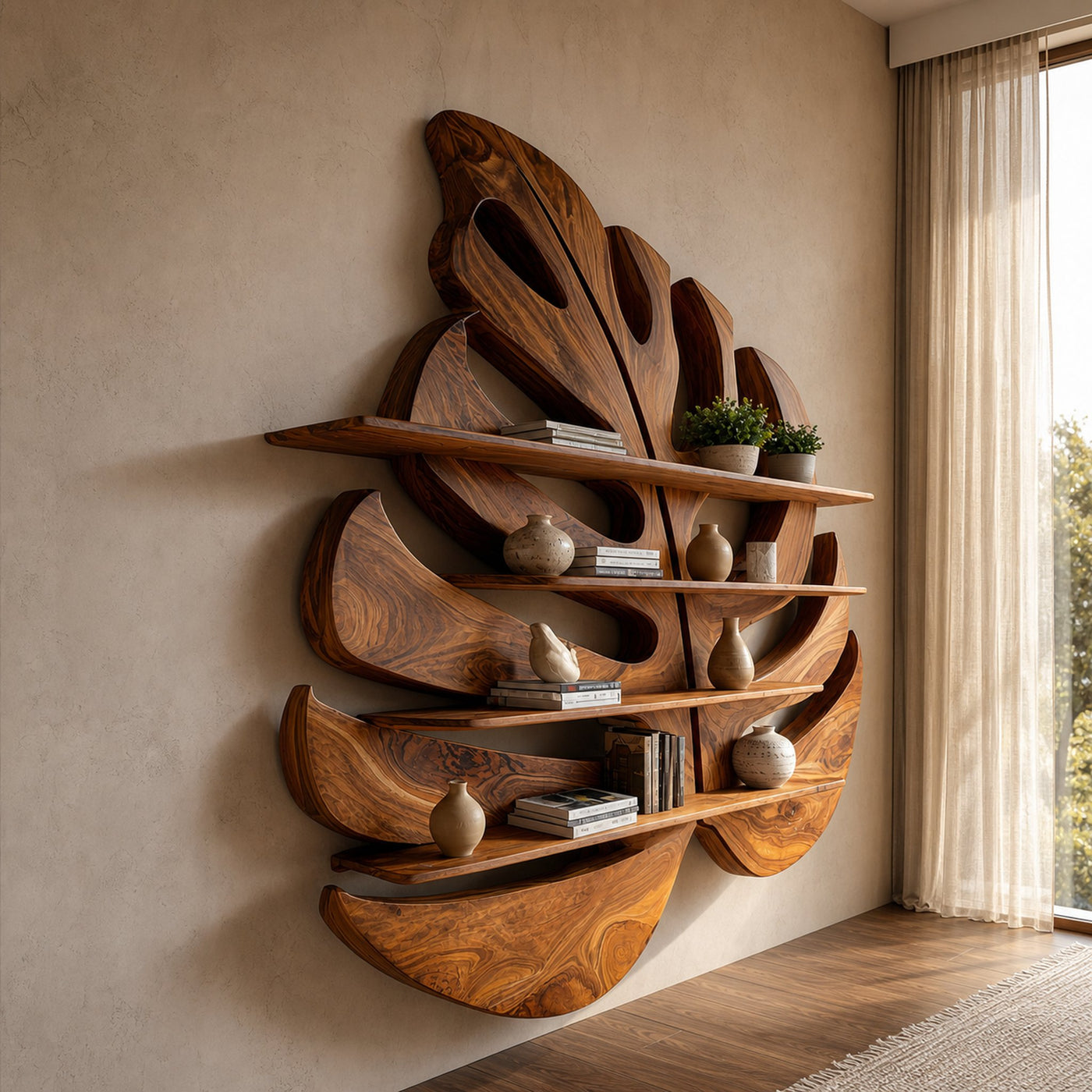Contemporary Wooden Leaf Shape Shelf For Modern Home - product view 7