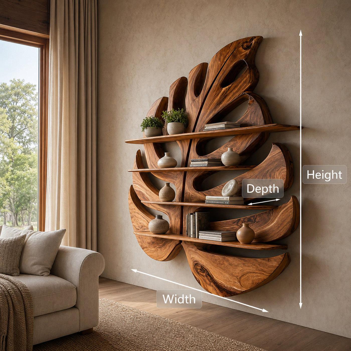 Contemporary Wooden Leaf Shape Shelf For Modern Home - product view 8