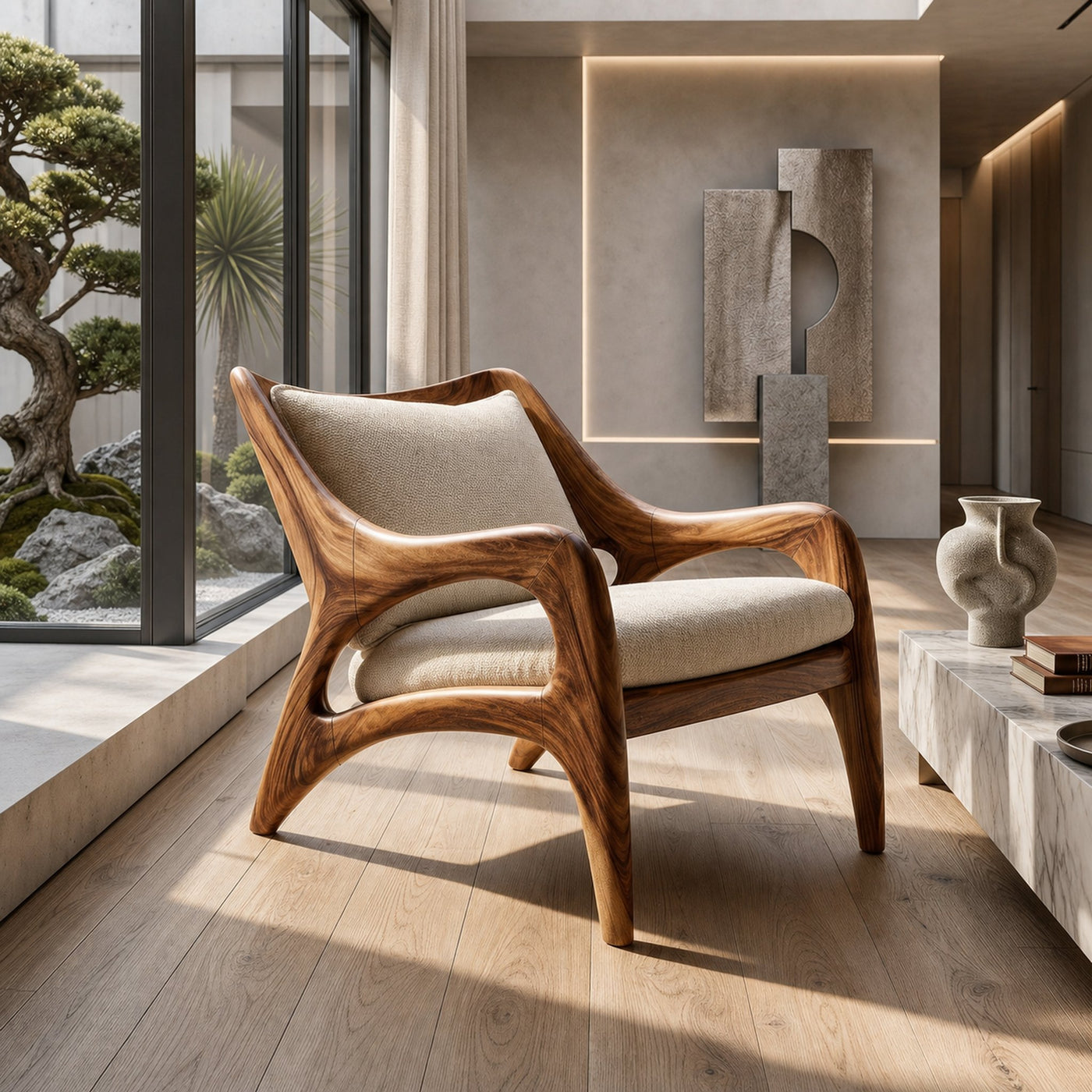 Contemporary Wooden Lounge Chair for Refined Porch Living
