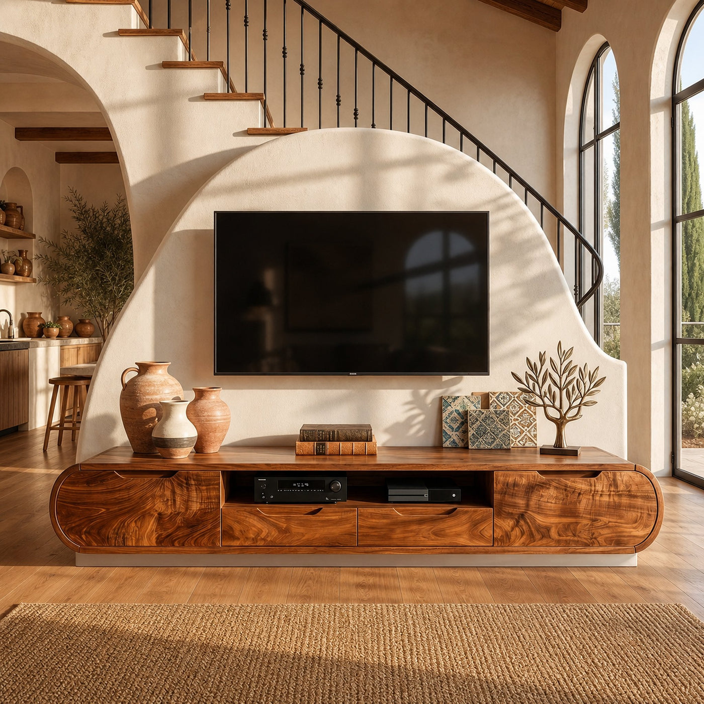Contemporary Wooden Media Console For Urban Interior