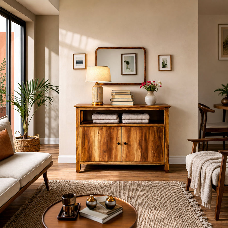 Contemporary Wooden Sideboard For Japandi Interior