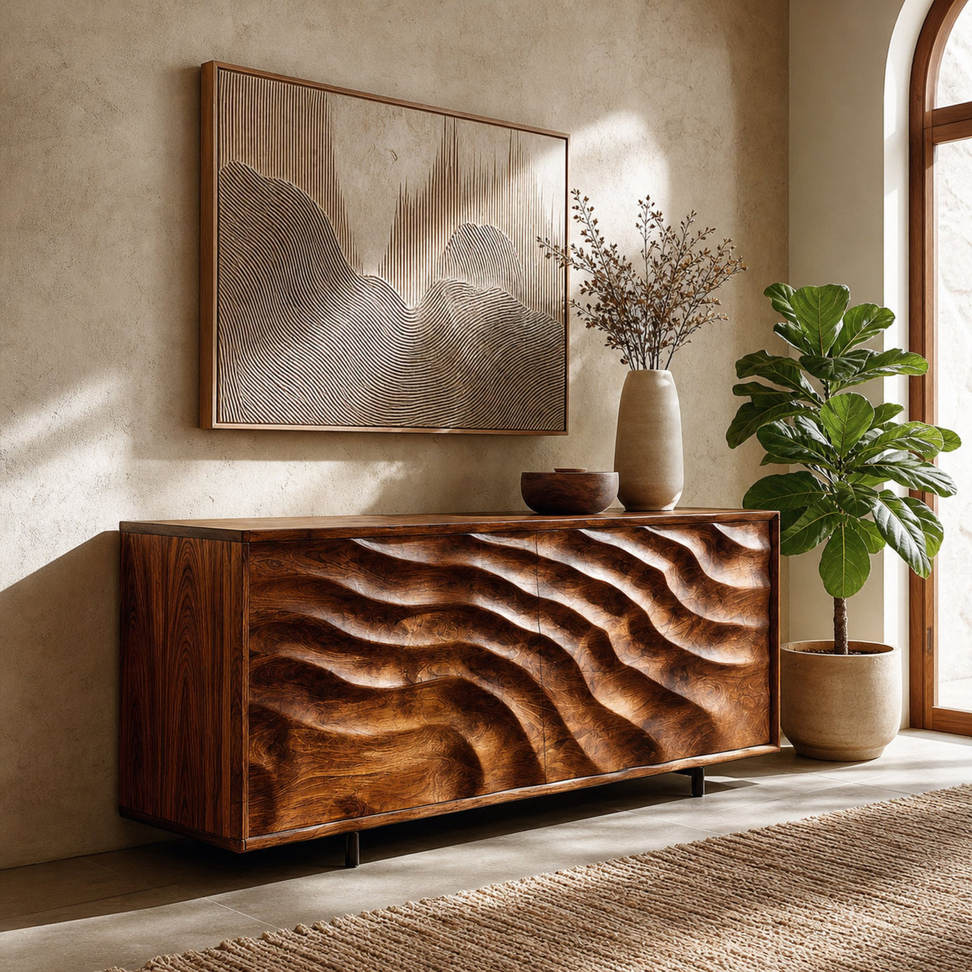 Contemporary Wooden Sideboard With Carved Doors For Home Interior - product view 6