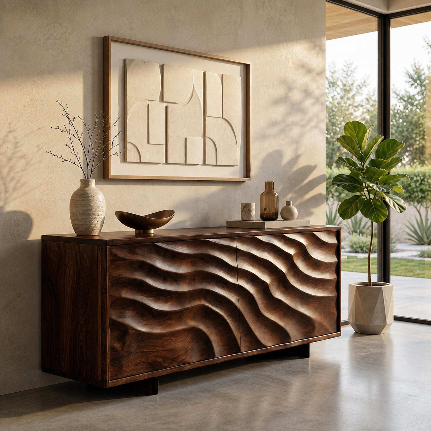 Contemporary Wooden Sideboard With Carved Doors For Home Interior - product view 7