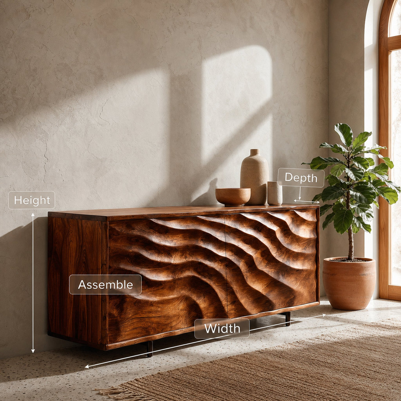 Contemporary Wooden Sideboard With Carved Doors For Home Interior - product view 8