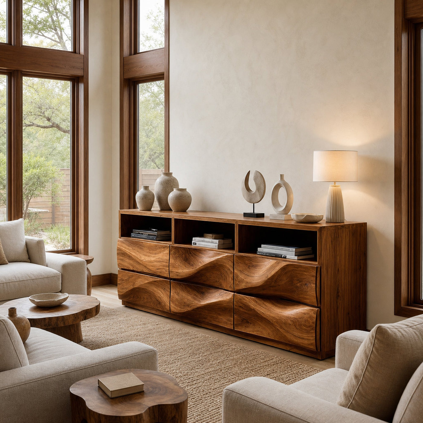 Contemporary Wooden Sideboard With Open Display Shelf For Interior - product view 3