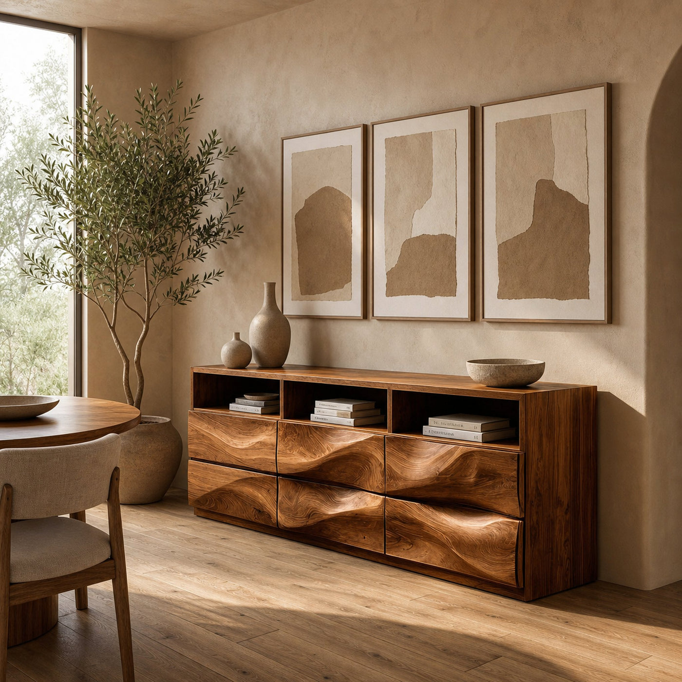 Contemporary Wooden Sideboard With Open Display Shelf For Interior - product view 4