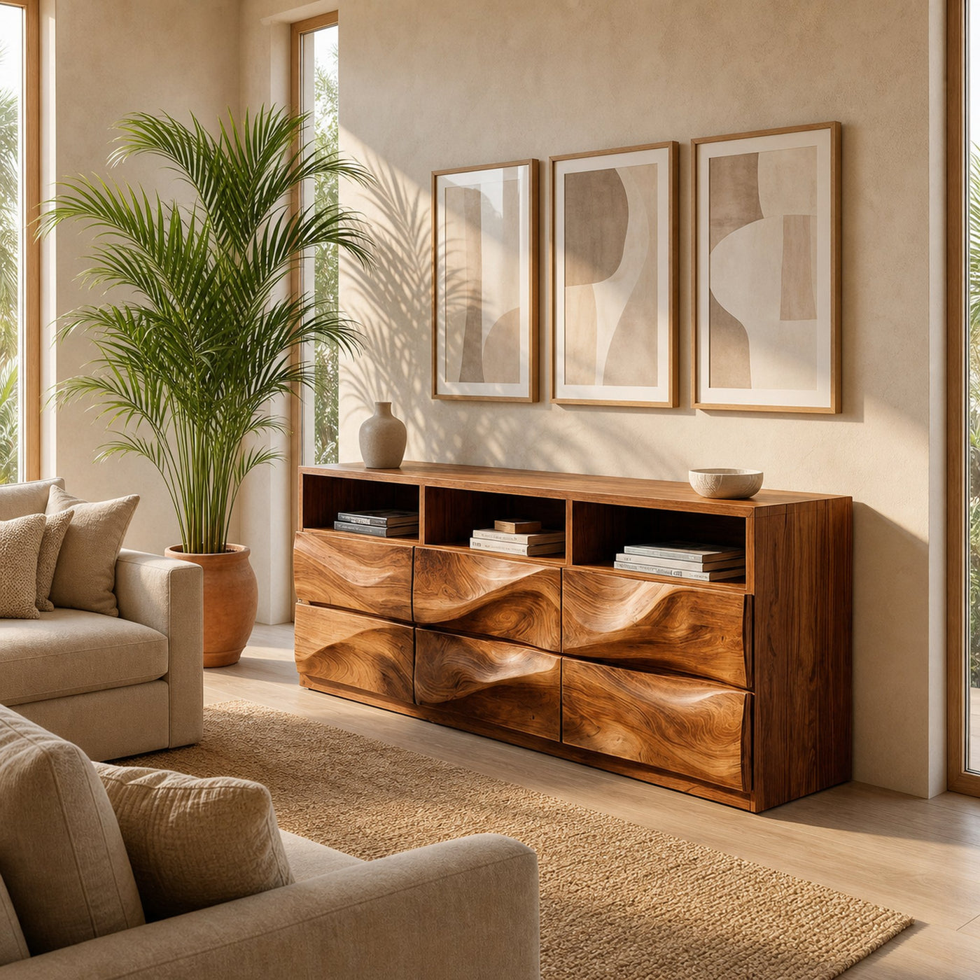 Contemporary Wooden Sideboard With Open Display Shelf For Interior - product view 5