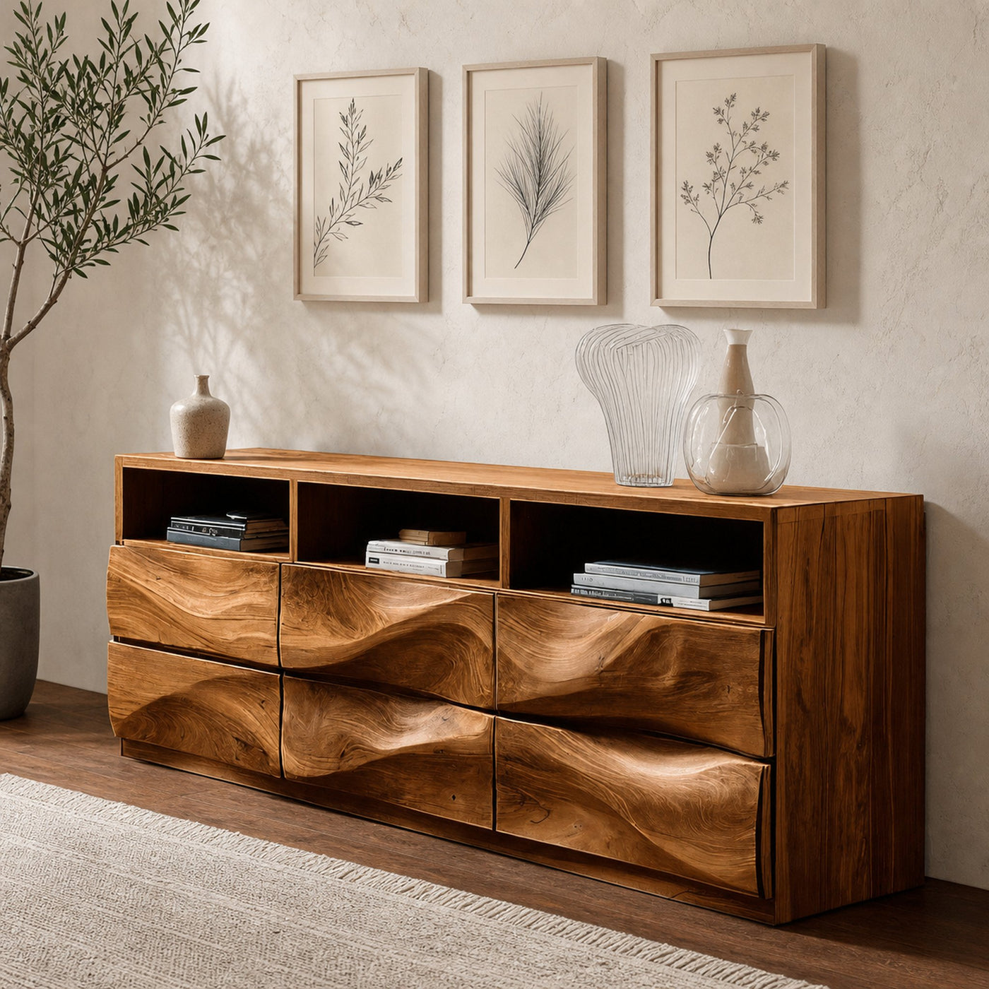Contemporary Wooden Sideboard With Open Display Shelf For Interior - product view 6