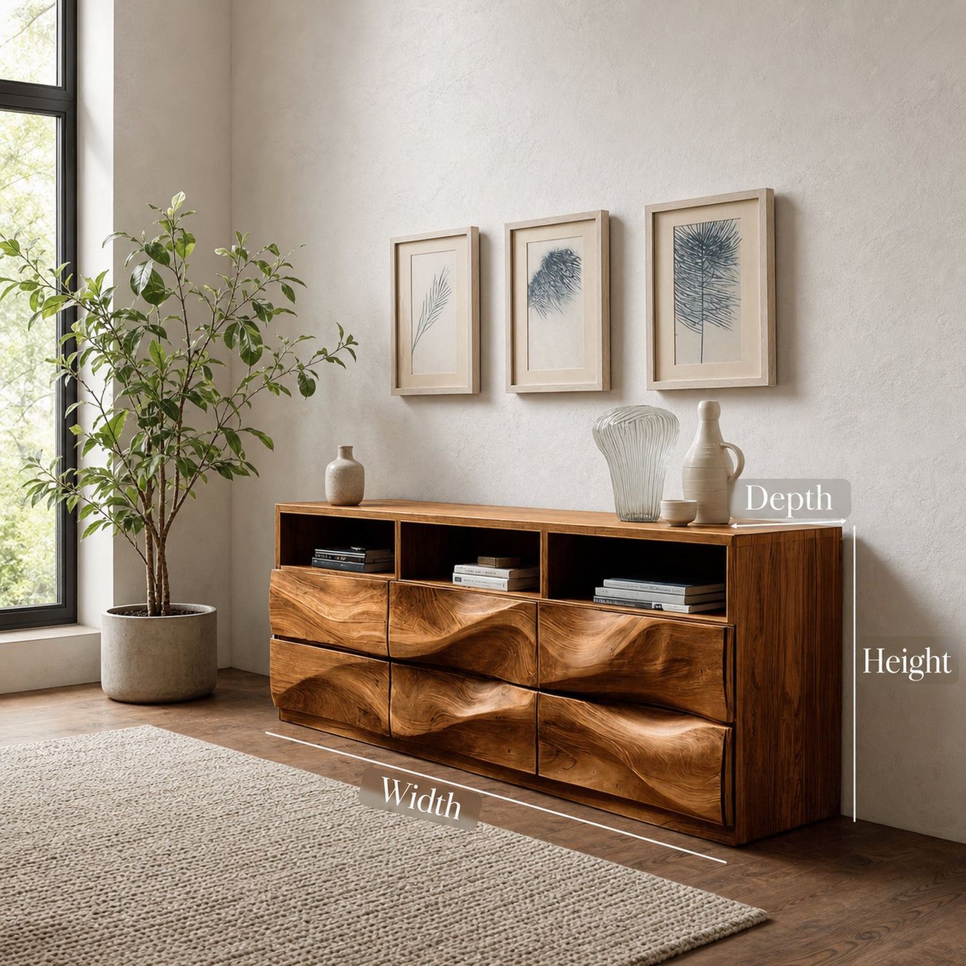 Contemporary Wooden Sideboard With Open Display Shelf For Interior - product view 7