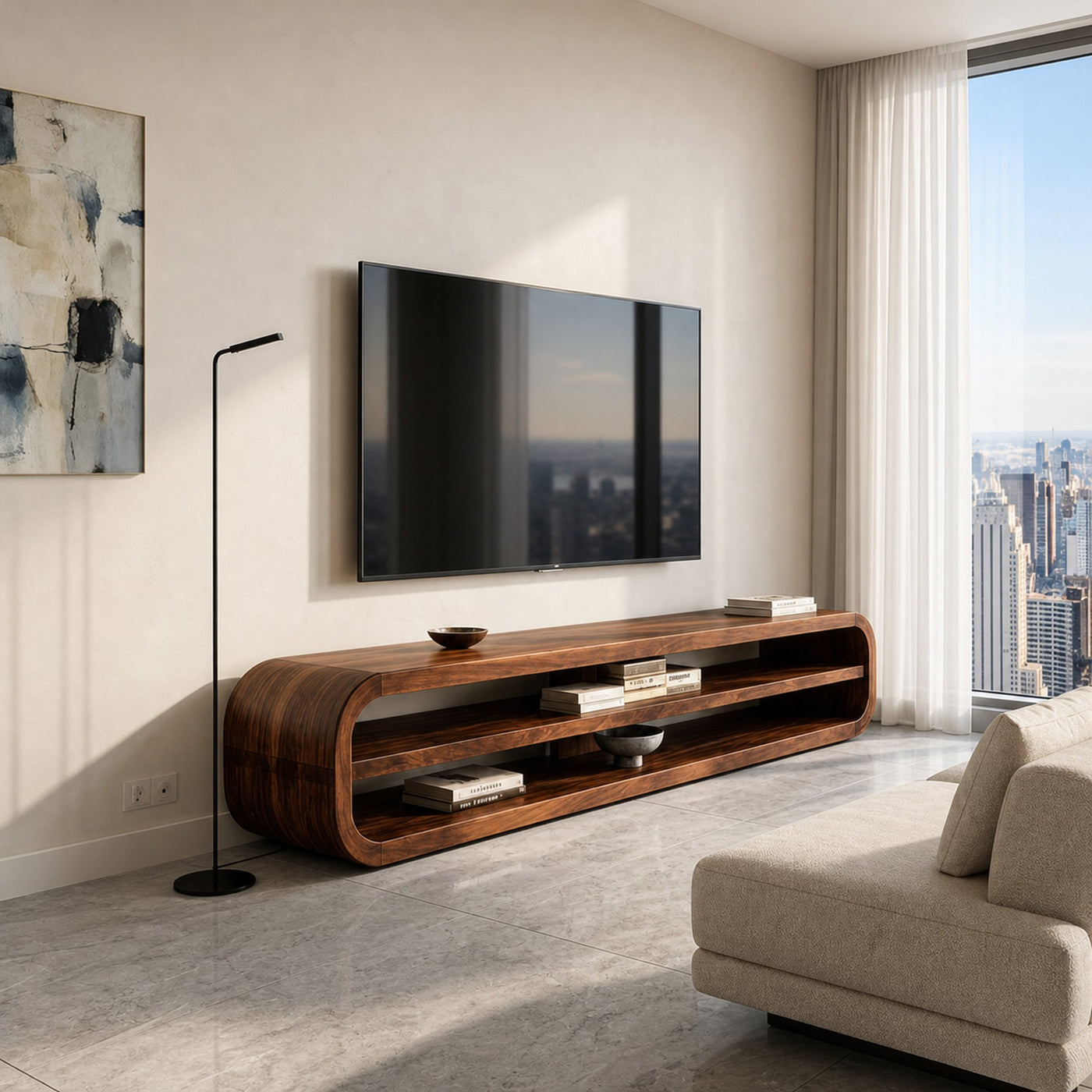 Contemporary Wooden TV Console With Open Storage For Living Room - product view 6