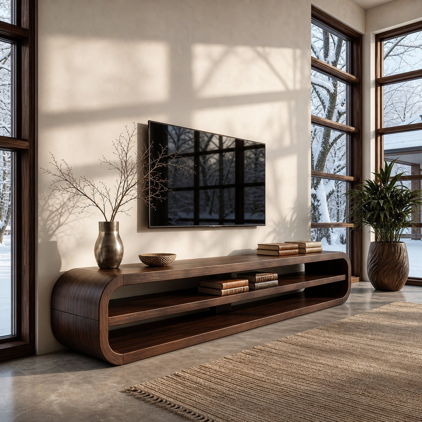 Contemporary Wooden TV Console With Open Storage For Living Room - product view 7