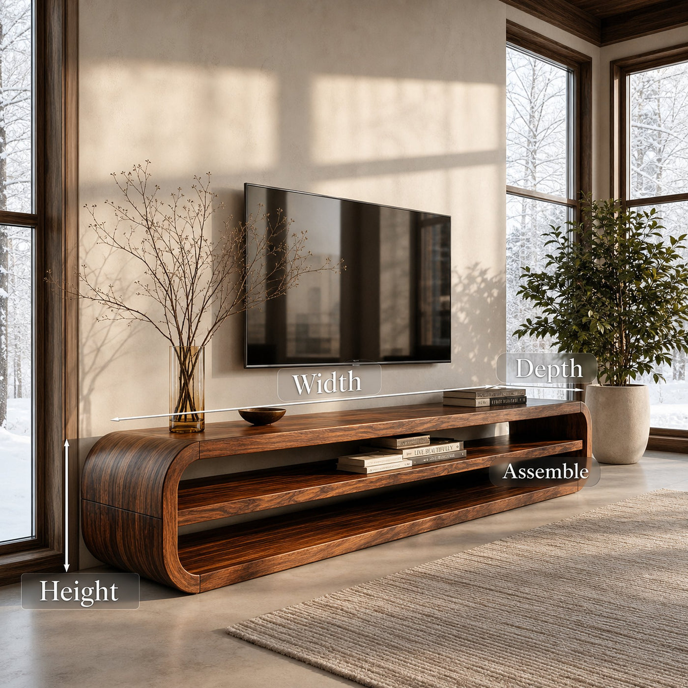 Contemporary Wooden TV Console With Open Storage For Living Room - product view 8