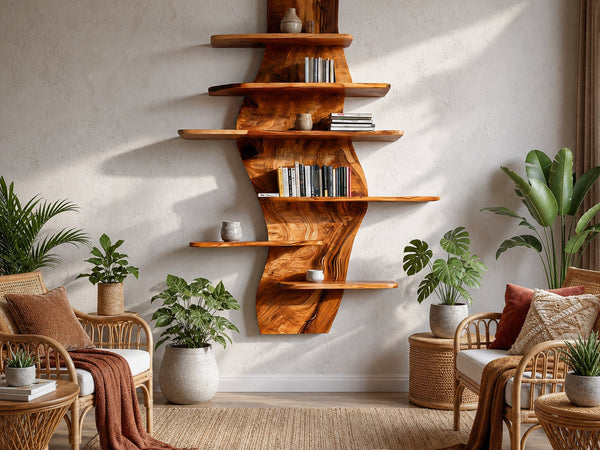 Contemporary Wooden Wall Mounted Bookshelf For Living Room