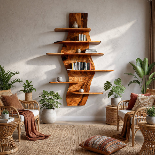 Contemporary Wooden Wall Mounted Bookshelf For Living Room