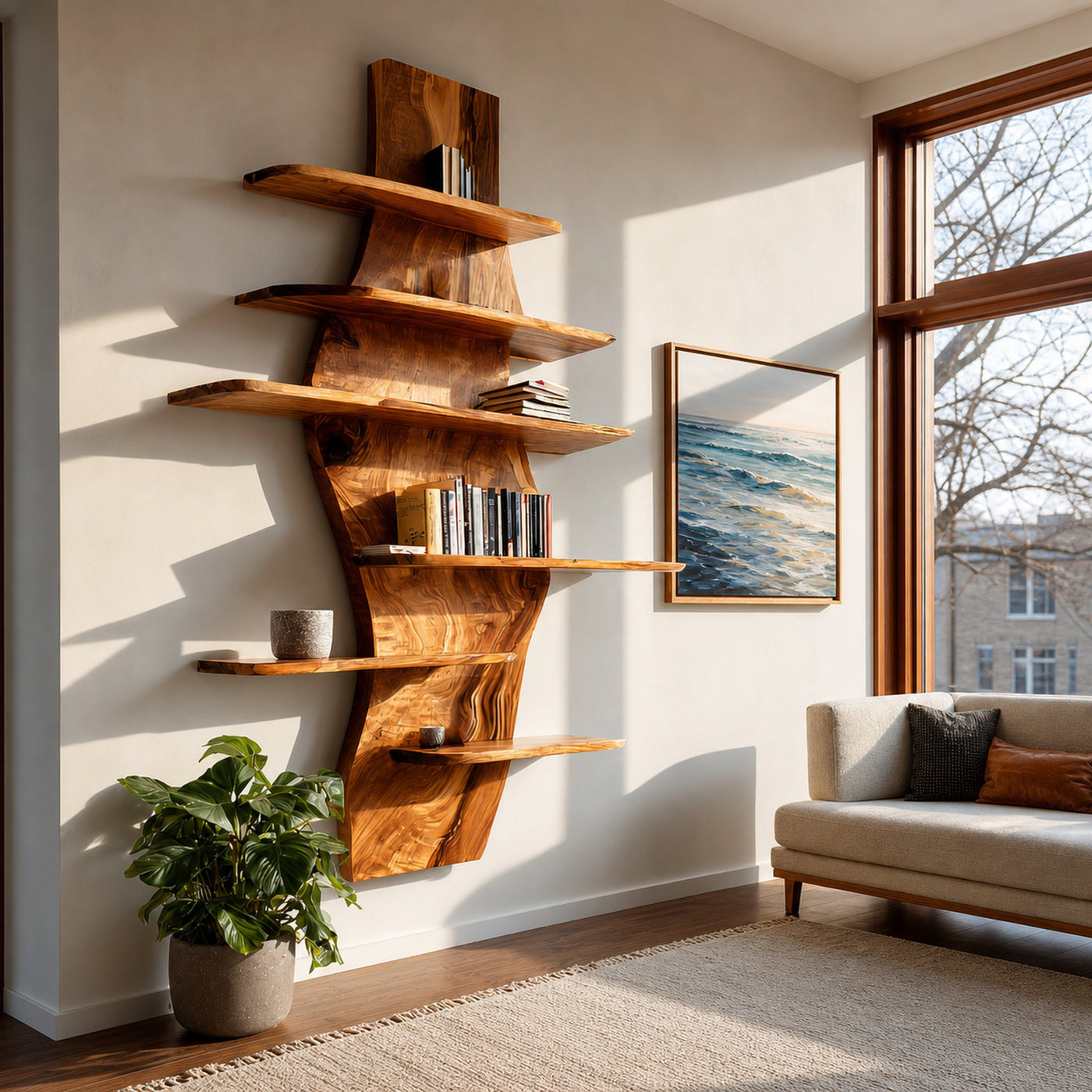 Contemporary Wooden Wall Mounted Bookshelf For Living Room - product view 6