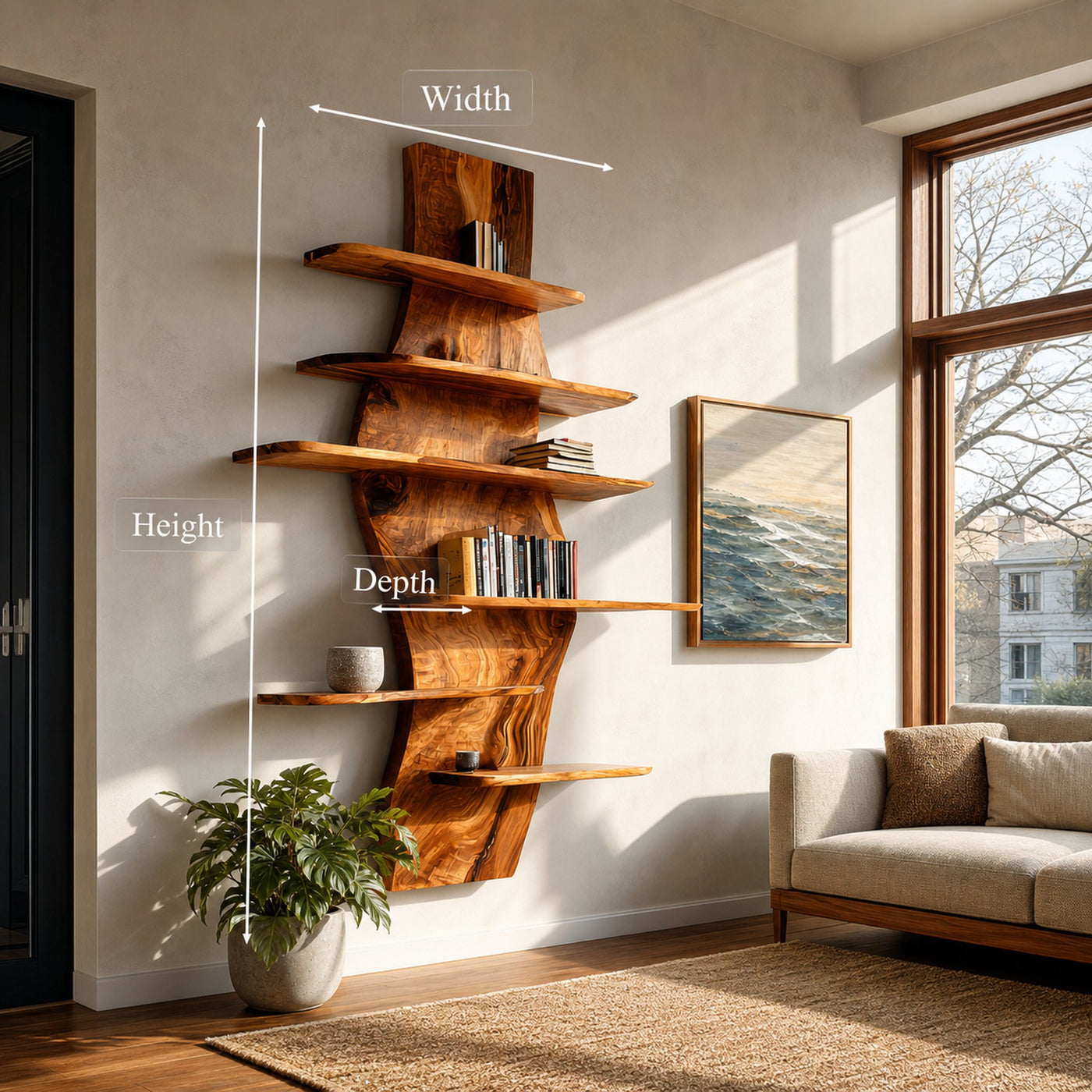 Contemporary Wooden Wall Mounted Bookshelf For Living Room - product view 7