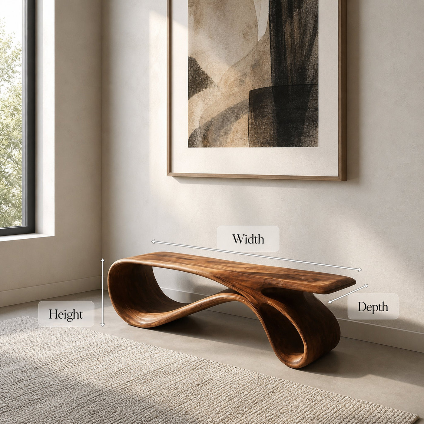 Curved Natural Wood Bench For Contemporary Living Room Decor - product view 8