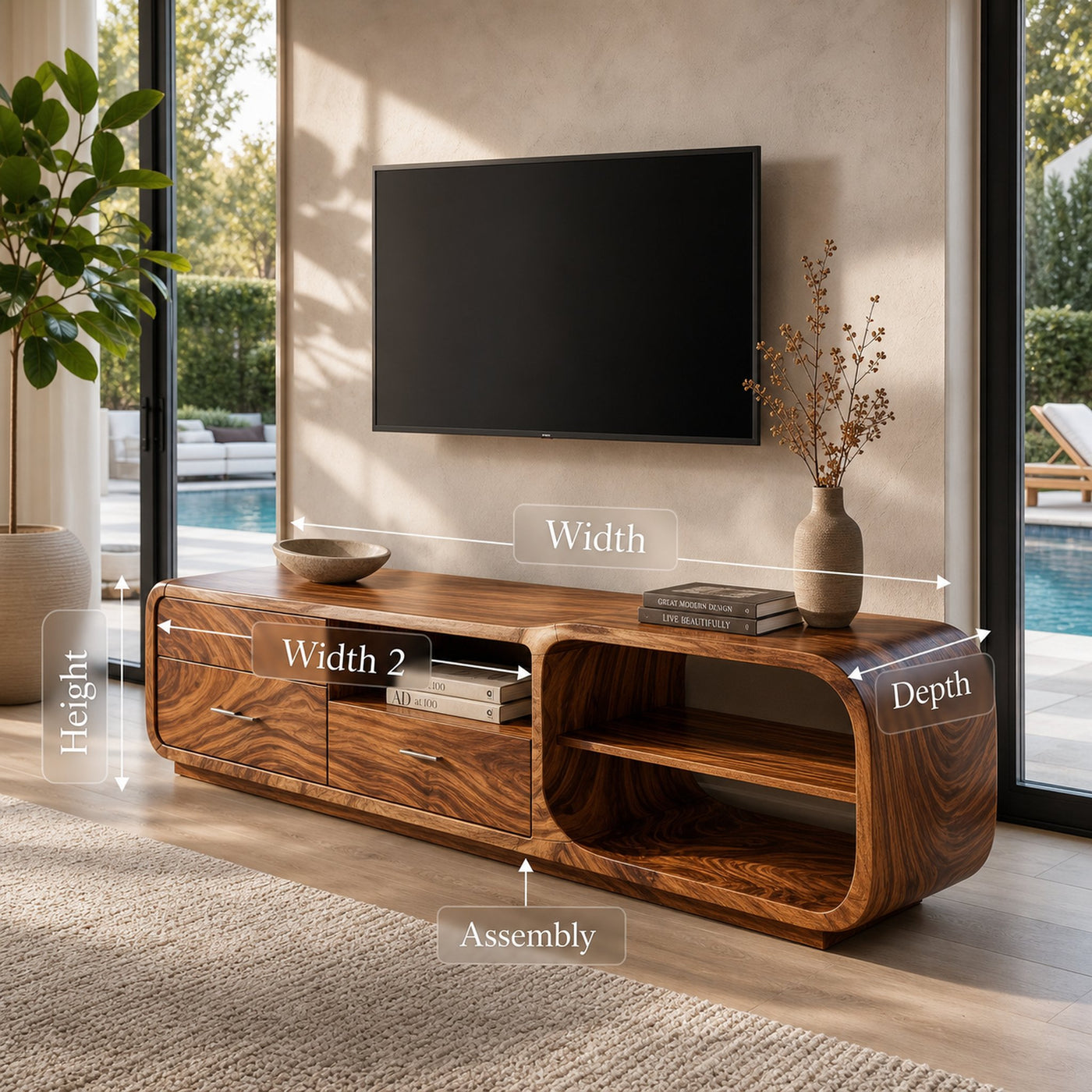 Curved Organic TV Stand Designer Residence - product view 8