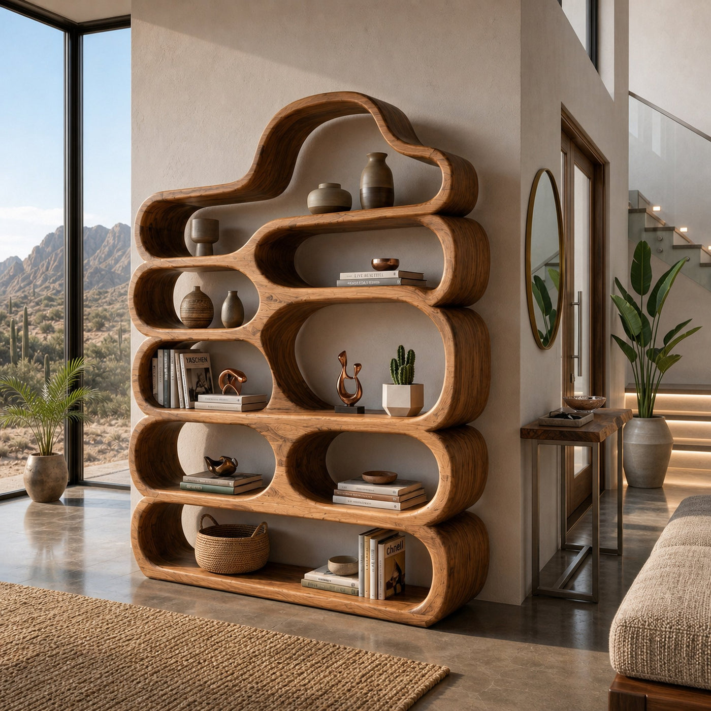 Curved Wooden Bookshelf With Display Shelves For Living Furniture - product view 6