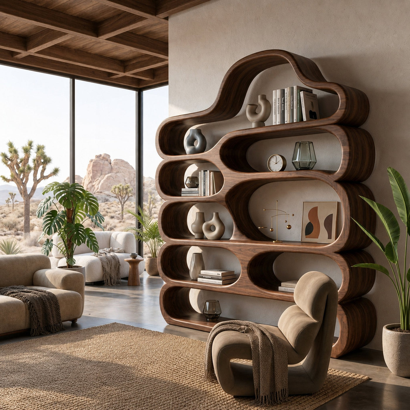 Curved Wooden Bookshelf With Display Shelves For Living Furniture - product view 7