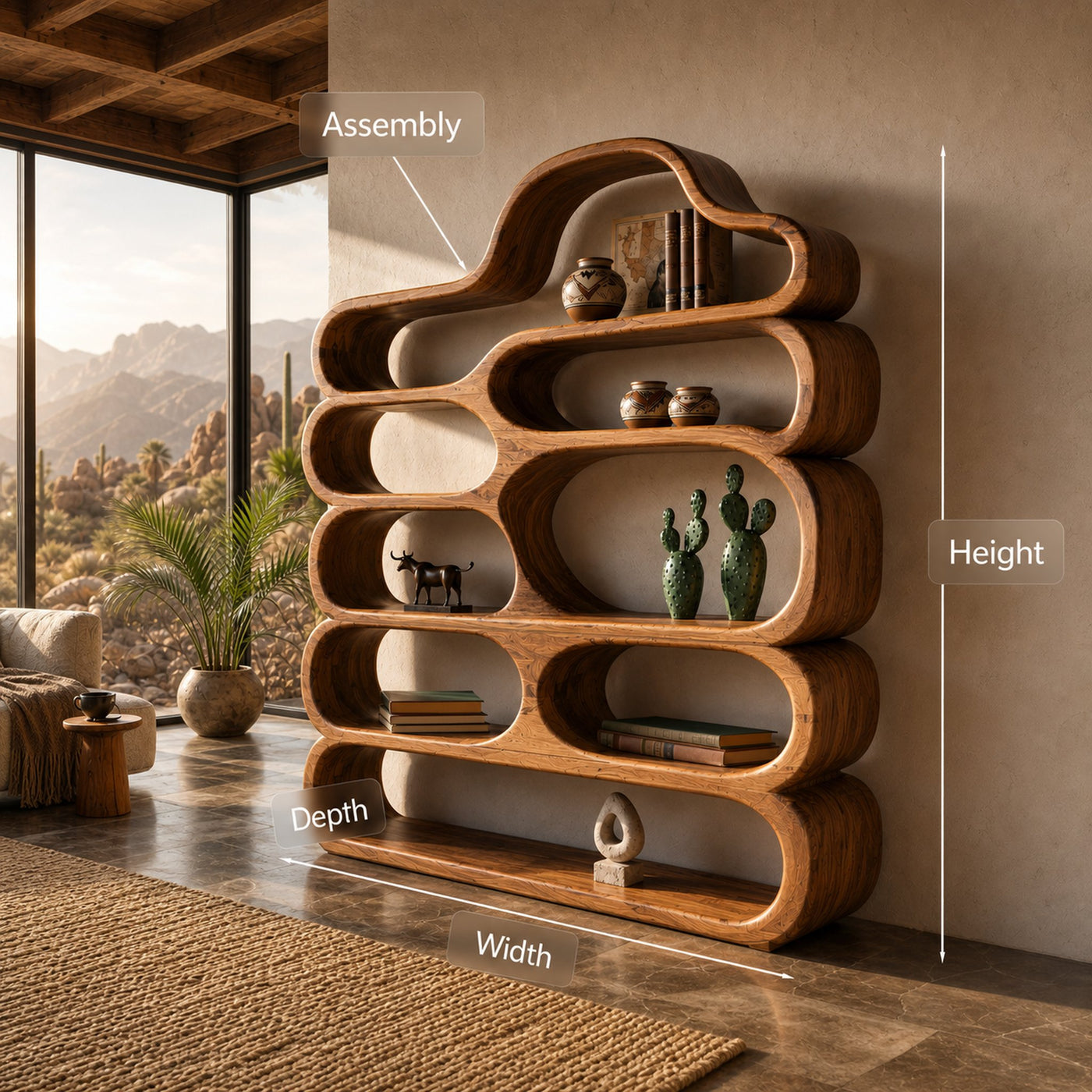 Curved Wooden Bookshelf With Display Shelves For Living Furniture - product view 8