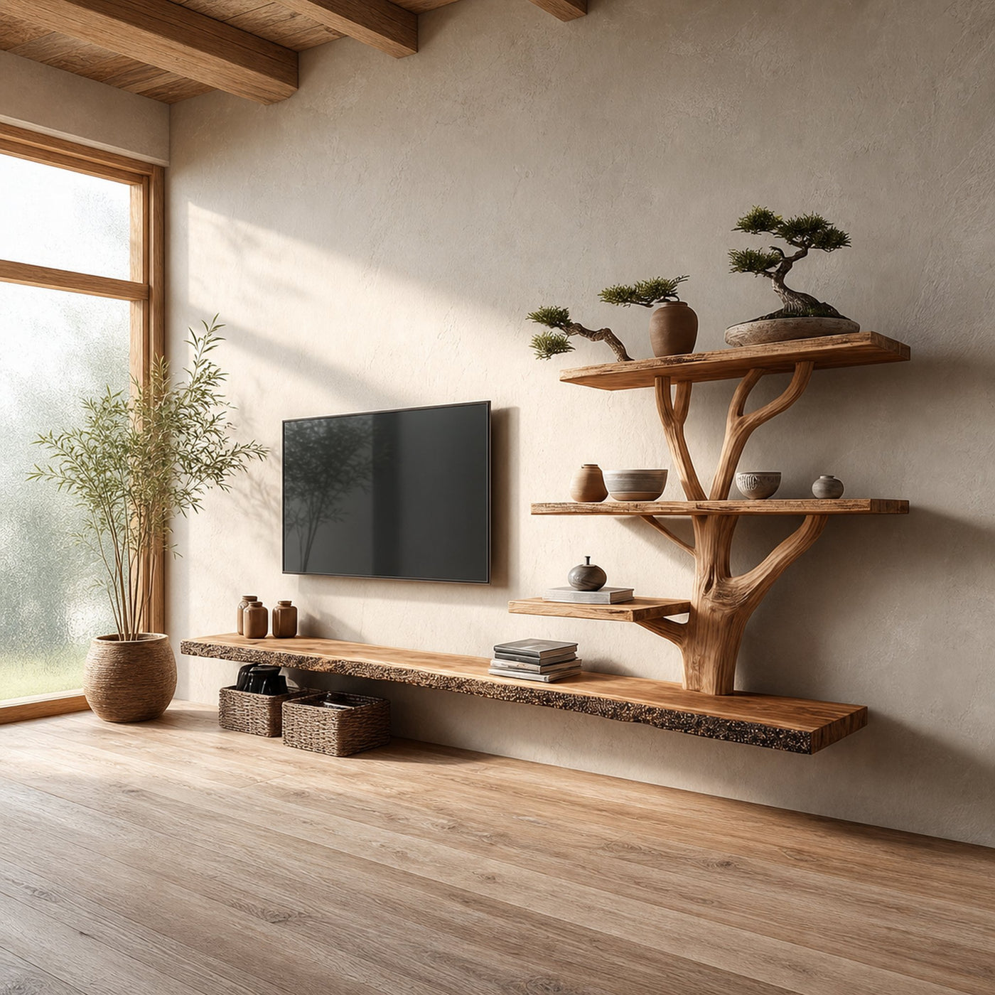 Custom Shelf TV Solid Wood Tree Wall Art Decor Home Gift