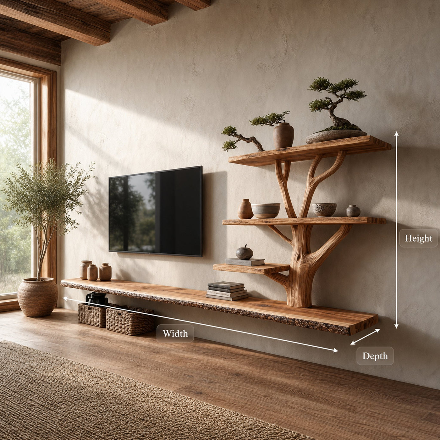 Custom Shelf TV Solid Wood Tree Wall Art Decor Home Gift - product view 6