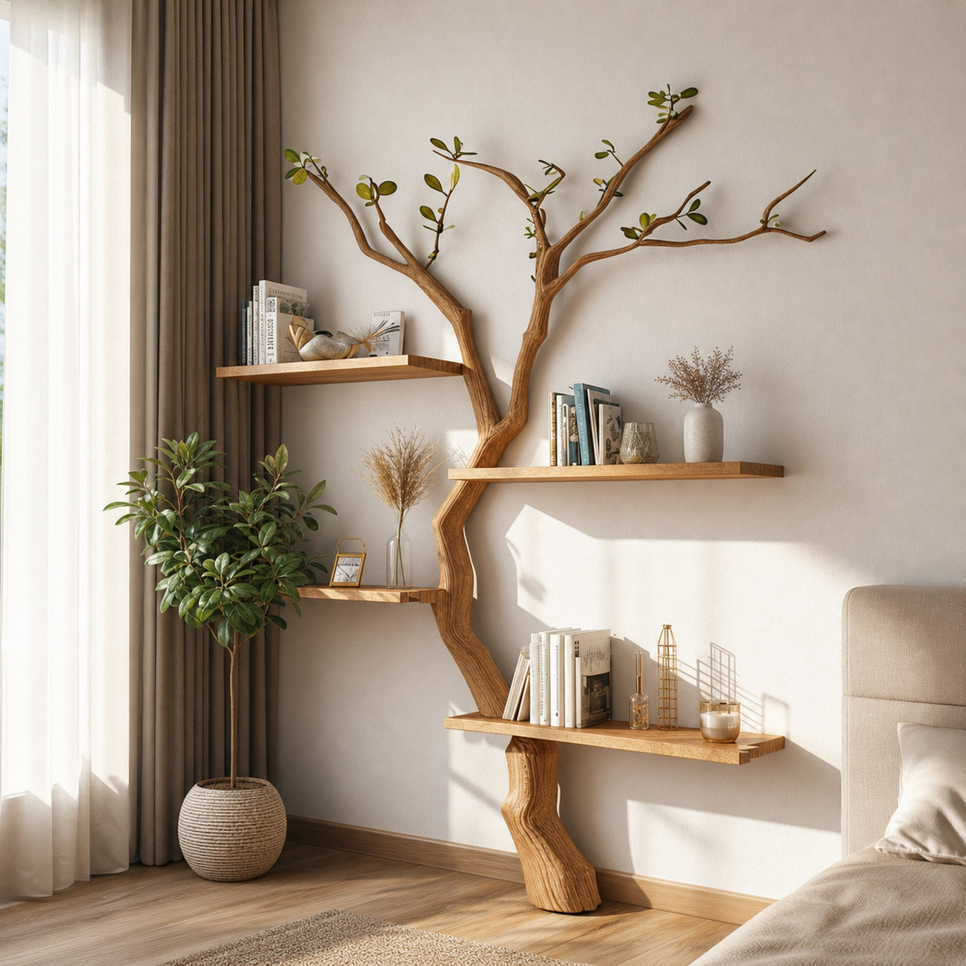Custom Tree Branch Floating Shelves Bookcase
