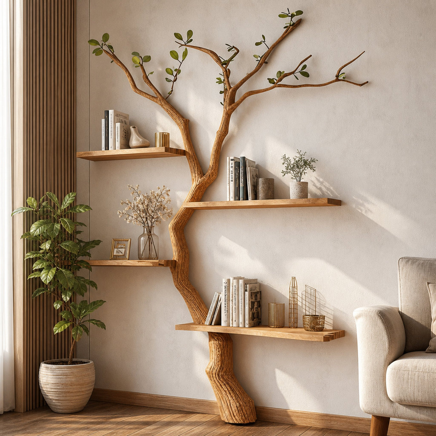 Custom Tree Branch Floating Shelves Bookcase - product view 2