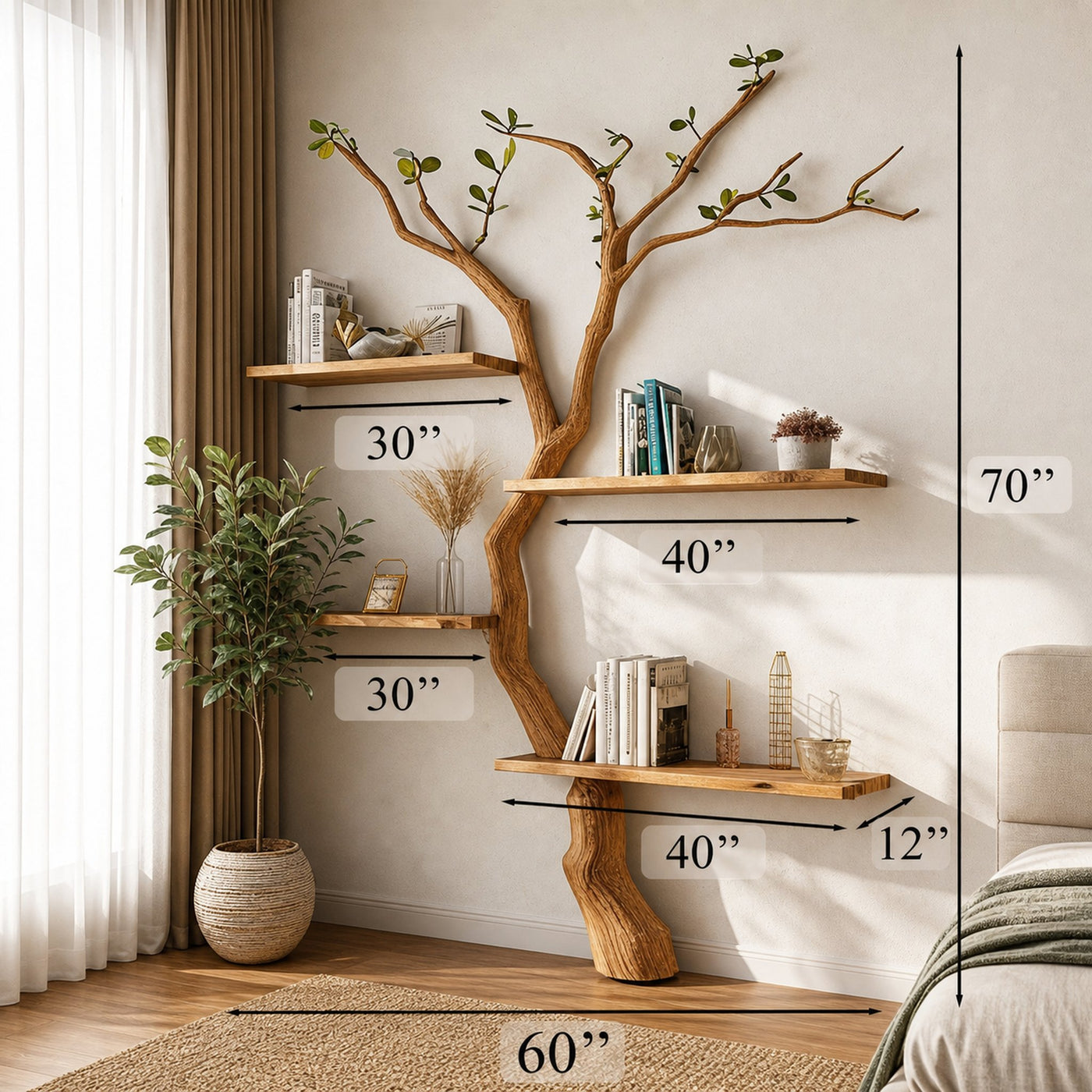 Custom Tree Branch Floating Shelves Bookcase - product view 3